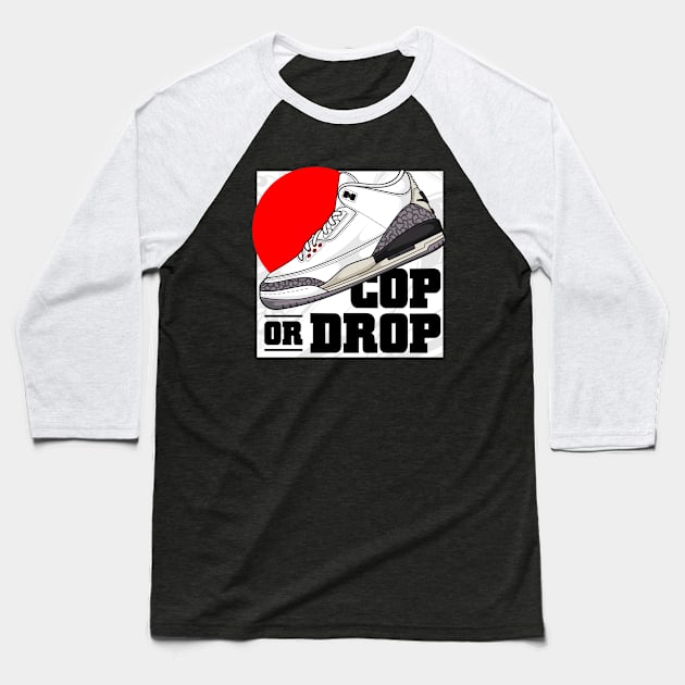 AJ 3 Retro White Cement Shoes Baseball T-Shirt by milatees